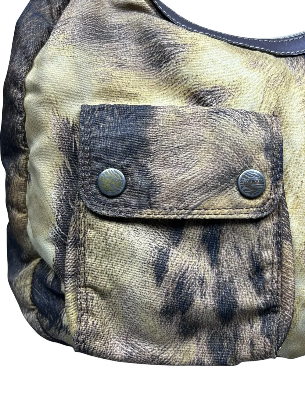 Roberto Cavalli Freedom Vintage Hobo Shoulder Bag Nylon Leather Animal Print Y2K